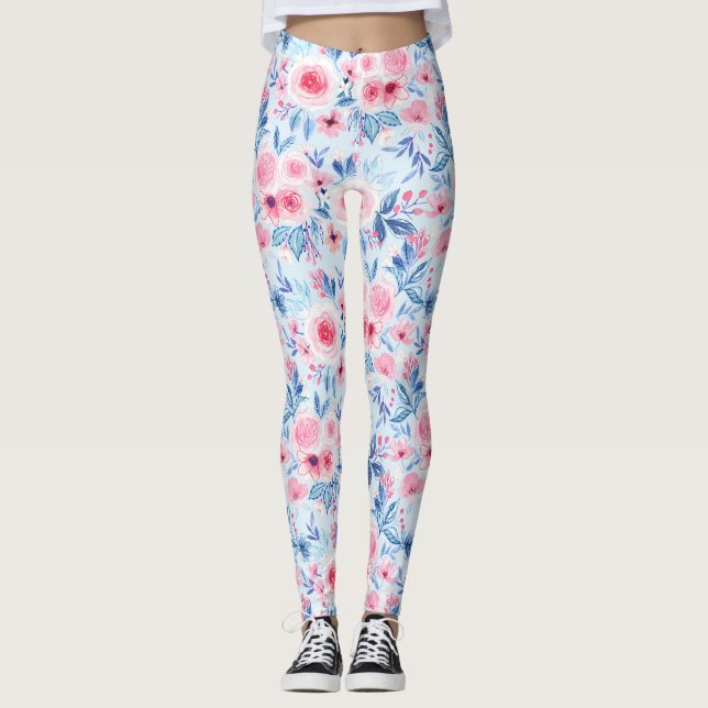 Vattenfärgade blommor och löv 2 leggings (Framsida)