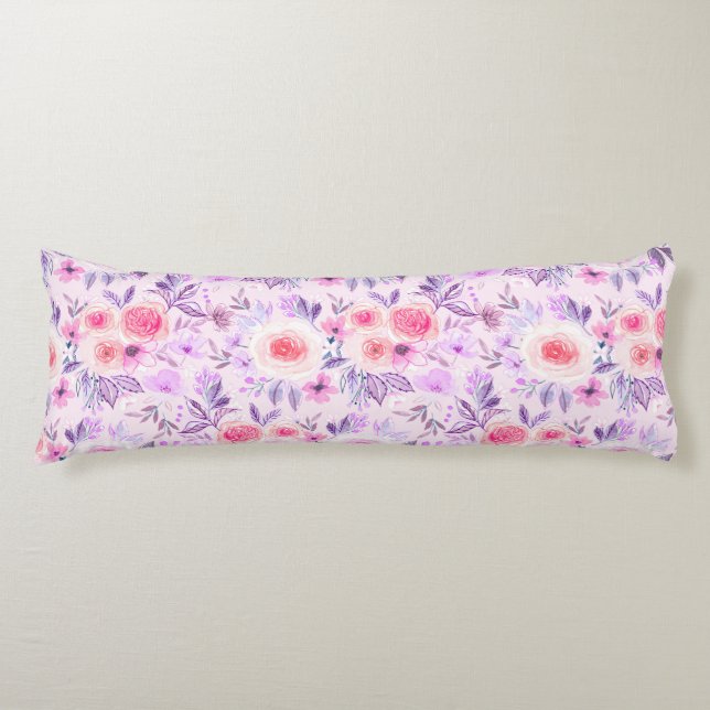 Vattenfärgade blommor och löv 3 kroppskudde (Framsidan)