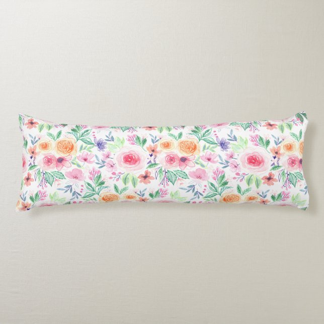 Vattenfärgade blommor och löv kroppskudde (Framsidan)