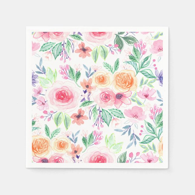 Vattenfärgade blommor och löv pappersservett (Framsidan)