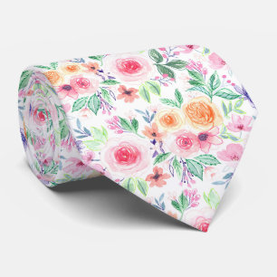 Vattenfärgade blommor och löv slips
