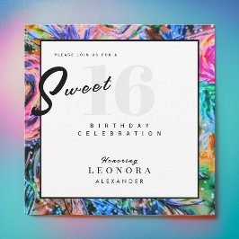 Vattenfärgade blommor Sweet sixteen 16 Inbjudningar