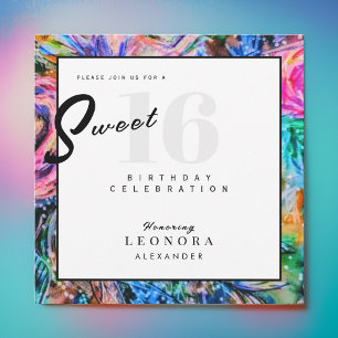 Vattenfärgade blommor Sweet sixteen 16 Inbjudningar
