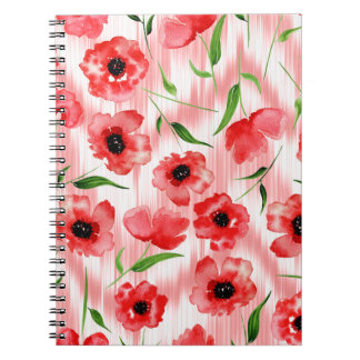 Vattenfärgade blommor: vallmo peony ikat. anteckningsbok