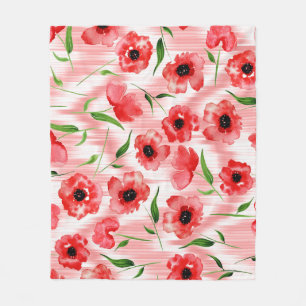 Vattenfärgade blommor: vallmo peony ikat. fleecefilt