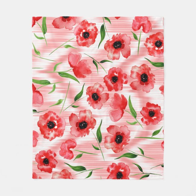 Vattenfärgade blommor: vallmo peony ikat. fleecefilt (Framsidan)