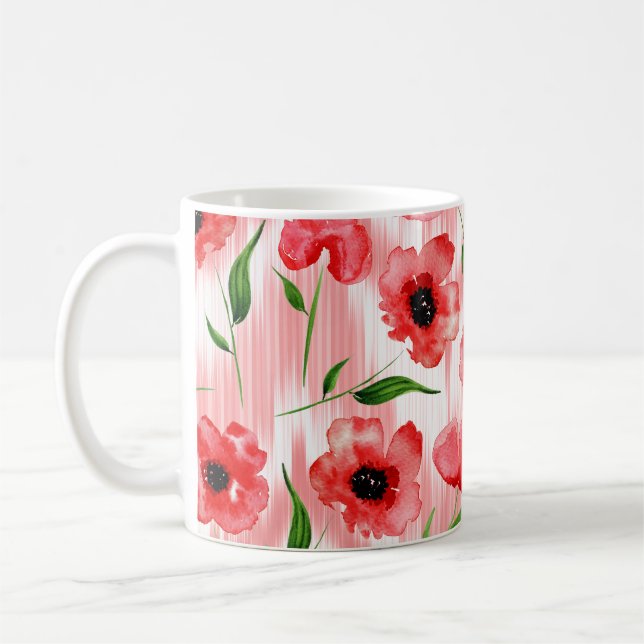 Vattenfärgade blommor: vallmo peony ikat. kaffemugg (Vänster)