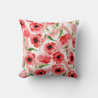Vattenfärgade blommor: vallmo peony ikat. kudde