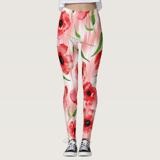Vattenfärgade blommor: vallmo peony ikat. leggings