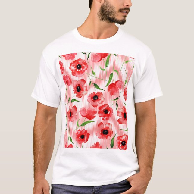Vattenfärgade blommor: vallmo peony ikat. t shirt (Framsida)