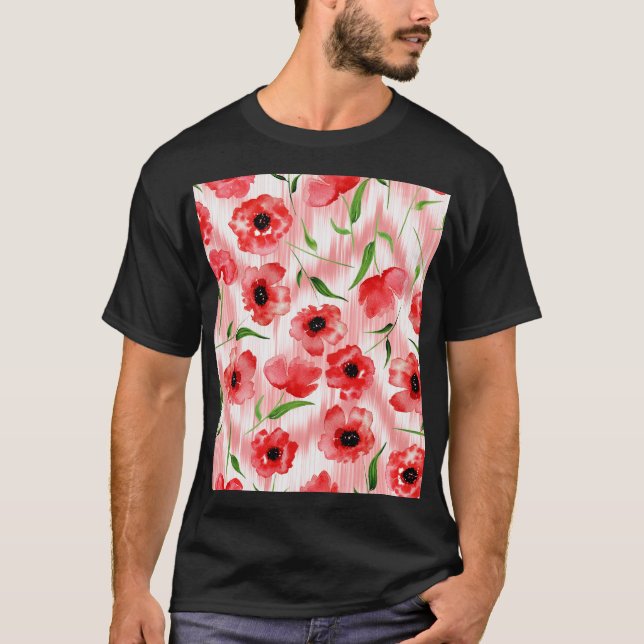 Vattenfärgade blommor: vallmo peony ikat. t shirt (Framsida)
