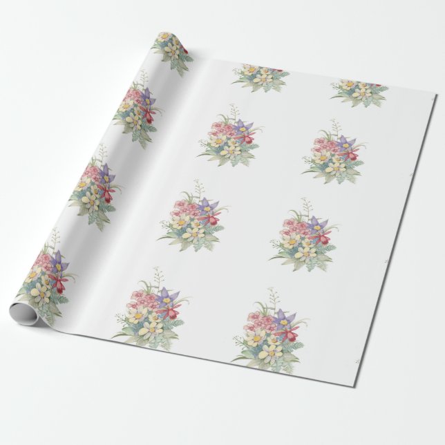 Vattenfärgade blommor, vintage presentpapper (Utrullad)