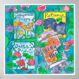 Vattenfärgade blomsterförpackningar poster