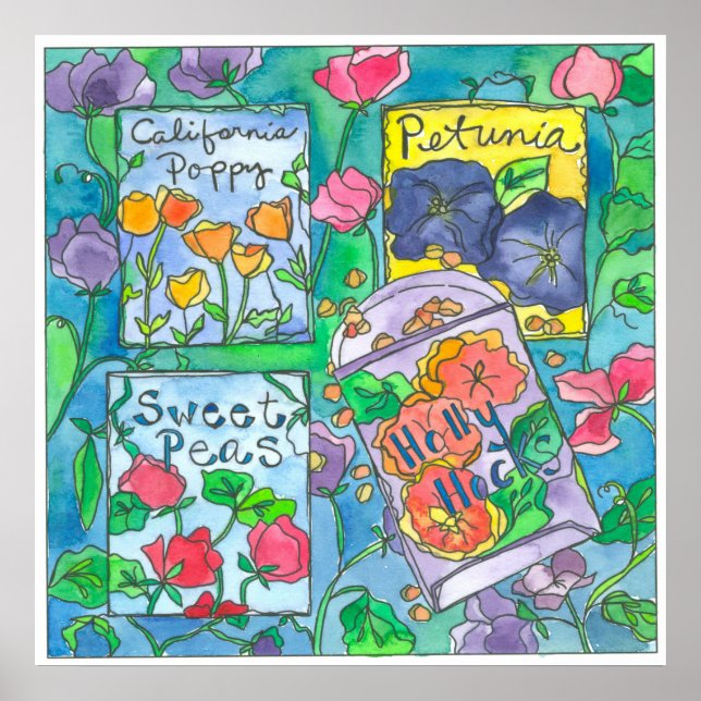 Vattenfärgade blomsterförpackningar poster (Framsidan)