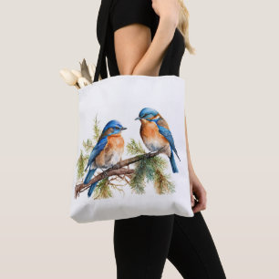 Vattenfärgade Bluebirds på Gräs Tygkasse
