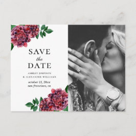 Vattenfärgade burgundblommor. Spara datum i måndag Vykort