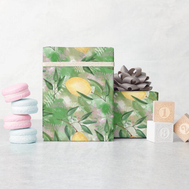 Vattenfärgade citroner av fruktcitrusfrukter, färs presentpapper (Baby Shower)