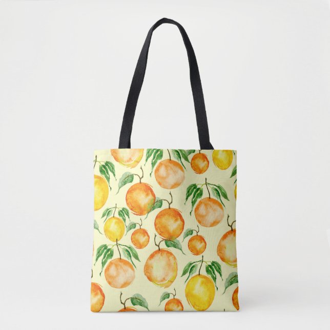 Vattenfärgade citrusfrukter, tropiska mönster. tygkasse (Framsida)