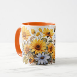 Vattenfärgade Cute Solros Bees Mugg
