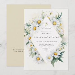 Vattenfärgade daisy diamant bröllop inbjudningar