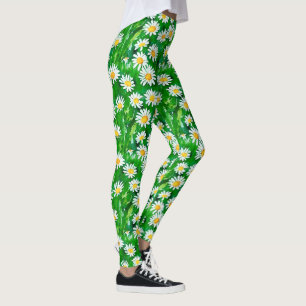 Vattenfärgade Daisy i Grönt Fält Leggings