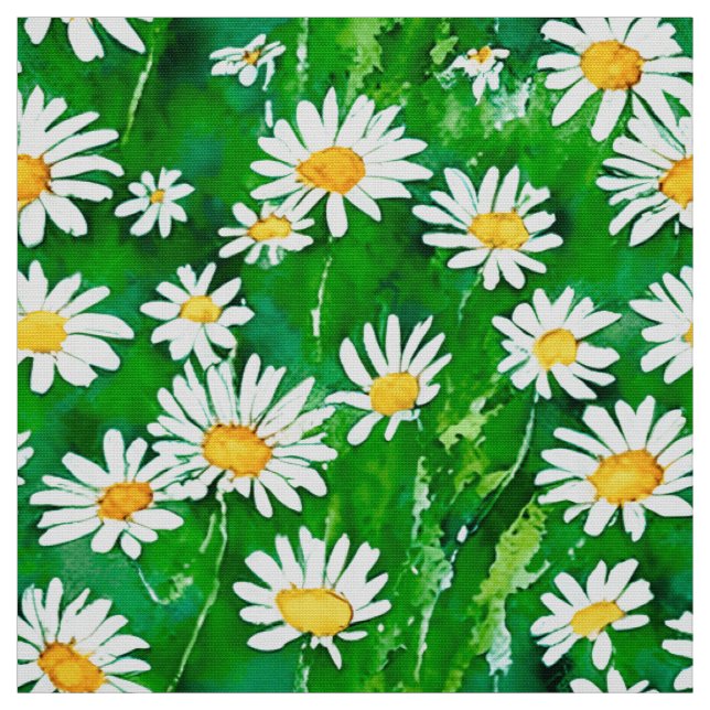 Vattenfärgade Daisy i Grönt Fält Tyg (Provkarta)