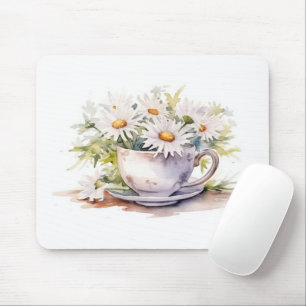 Vattenfärgade Daisy i kaffe Kopp med sågverk Musmatta