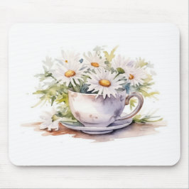 Vattenfärgade Daisy i kaffe Kopp med sågverk Musmatta
