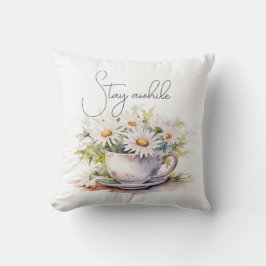 Vattenfärgade Daisy i kaffe Kopp med text Kudde
