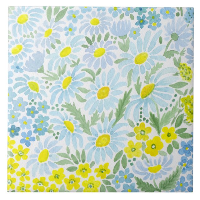 Vattenfärgade daisy kakelplatta (Framsidan)