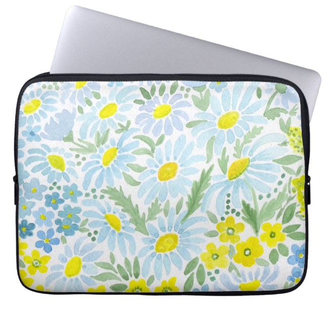 Vattenfärgade daisy laptop fodral (Framsidan)