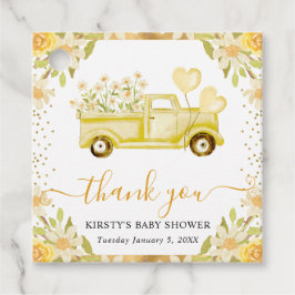 Vattenfärgade Daisy Lastbil och Blommor Baby Showe Gåvor Etiketter