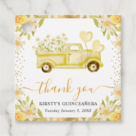 Vattenfärgade Daisy Lastbil och Blommor Quinceaner Gåvor Etiketter