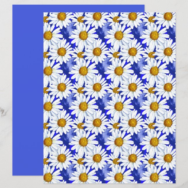Vattenfärgade Daisy på Denim Blue (Fram/baksida)