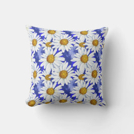 Vattenfärgade Daisy på Denim Blue Kudde