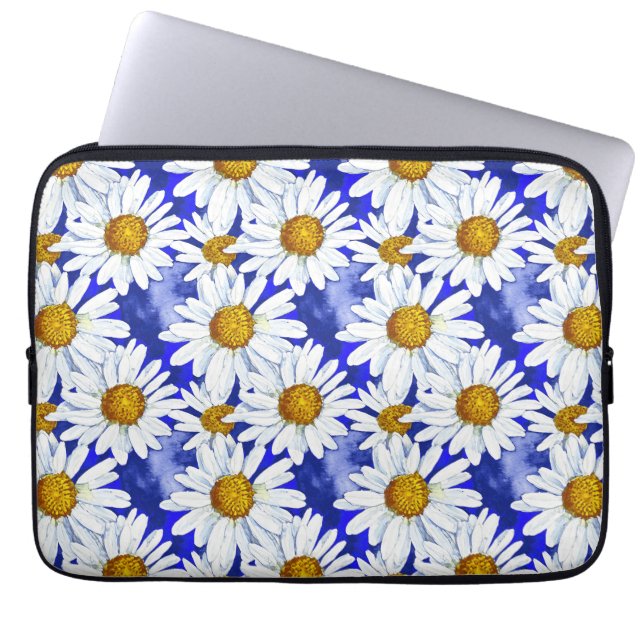 Vattenfärgade Daisy på Denim Blue Laptop Fodral (Framsidan)
