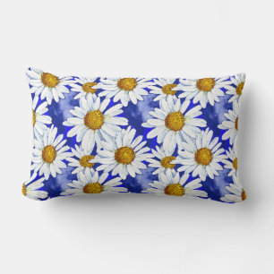 Vattenfärgade Daisy på Denim Blue Lumbarkudde