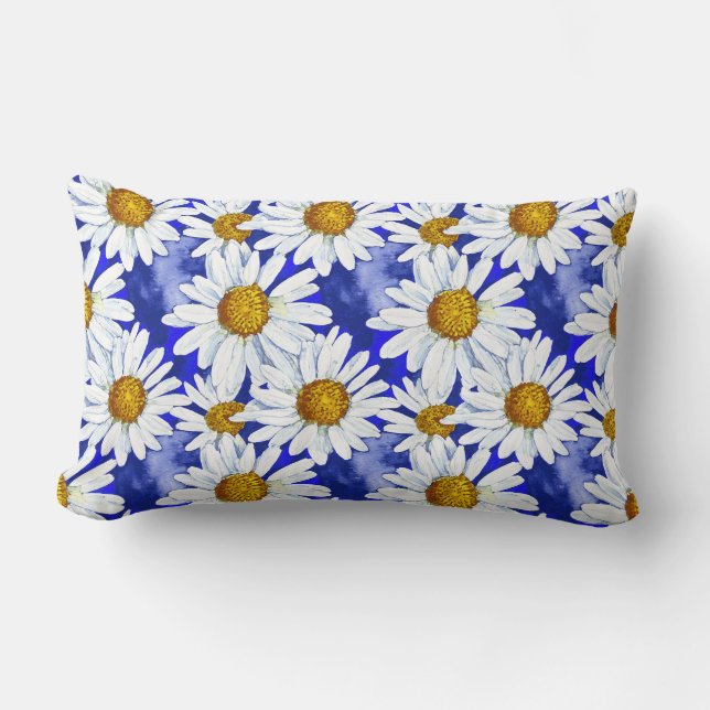 Vattenfärgade Daisy på Denim Blue Lumbarkudde (Framsida)