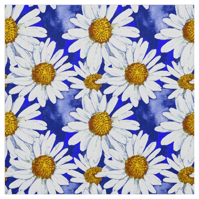 Vattenfärgade Daisy på Denim Blue Tyg (Provkarta)