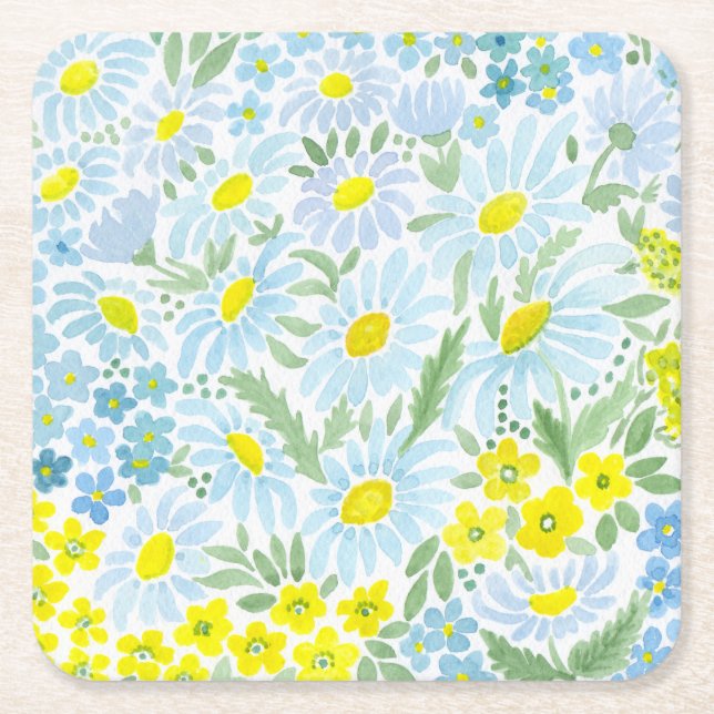 Vattenfärgade daisy underlägg papper kvadrat (Framsidan)