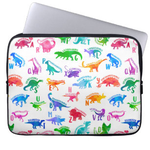 Vattenfärgade Dinosaur Alphabet Colorful Dino Kids Laptop Fodral