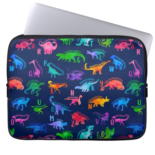Vattenfärgade Dinosaur Alphabet Colorful Dino Kids Laptop Fodral (Framsidan)