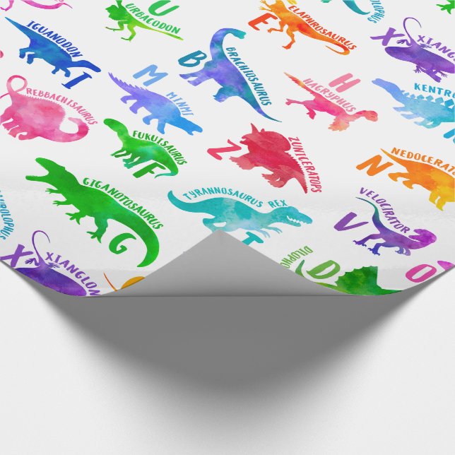Vattenfärgade Dinosaur Alphabet Colorful Dino Kids Presentpapper (Hörn)