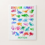 Vattenfärgade Dinosaur Alphabet Colorful Dino Kids Pussel<br><div class="desc">Vattenfärg Dinosaur Alphabet Colorful Dino Kids Mönster. Dinosaur för varje brev i alfabetet i en färglös vattenfärgad silhuett. Anpassa till namn.</div>