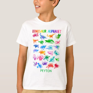 Vattenfärgade Dinosaur Alphabet Colorful Dino Kids T Shirt