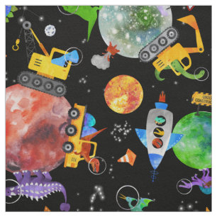 Vattenfärgade Dinosaur Space Construction Cute Kid Tyg