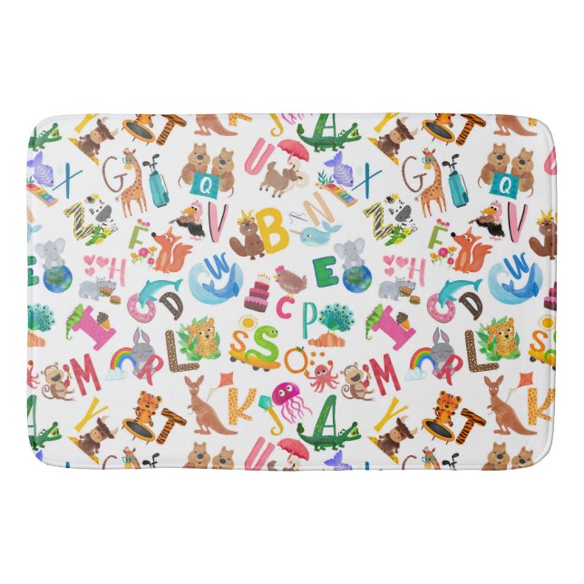 Vattenfärgade djur Alphabet Cute Kids Badrumsmatta (Framsidan)
