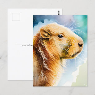 Vattenfärgade djur, Capybara, postkorsning Vykort