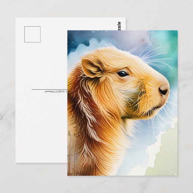 Vattenfärgade djur, Capybara, postkorsning Vykort (Fram/baksida)