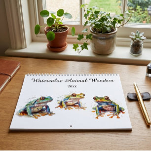 Vattenfärgade djurunderverk, anpassningsbar kalender